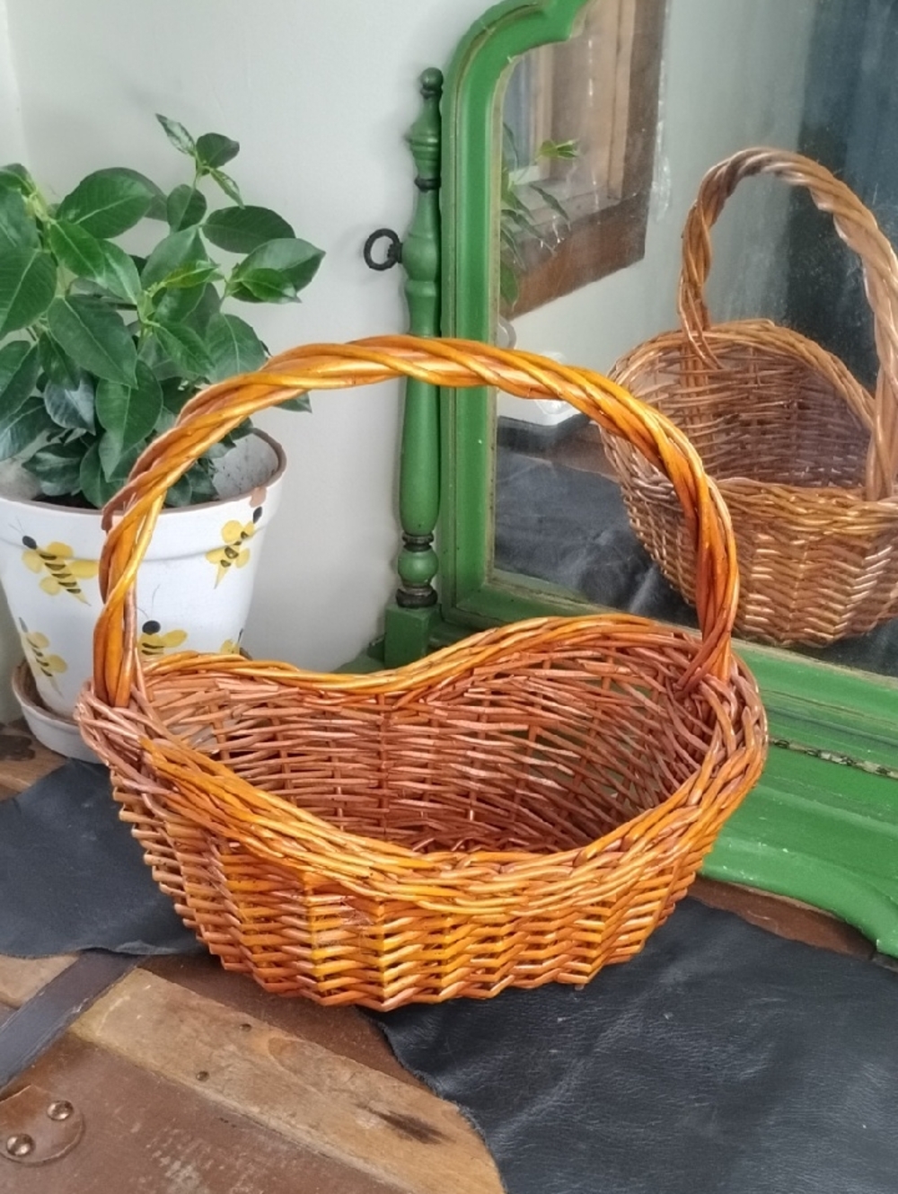 Hand Crafted Woven Willow Basket in Natural Brown and Honey Tone